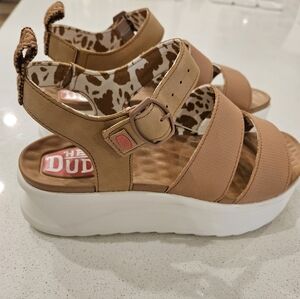 Hey Dude Tan Platform Sandals with White Sole